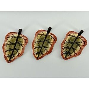 Vintage Set Of 3 WCL‎ Marked Ceramic Green Leaf And Orange Leaf Dishes
